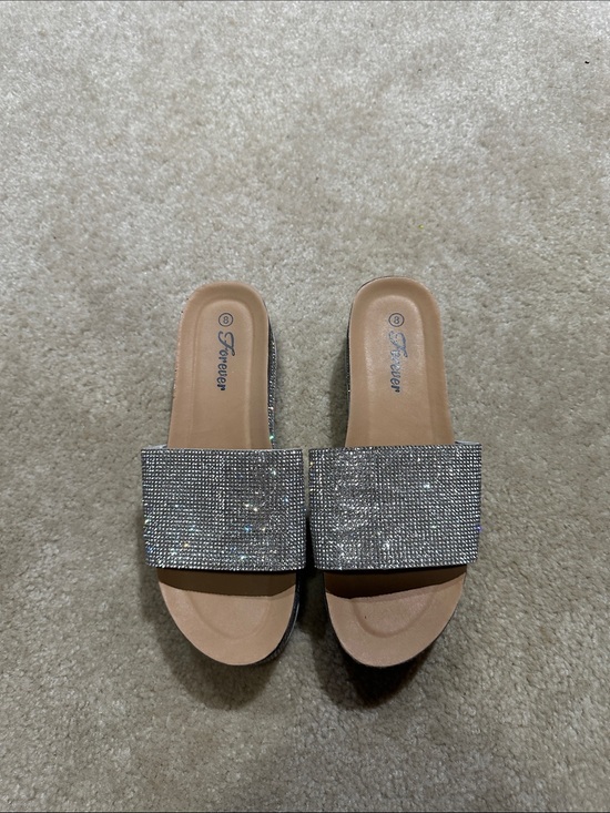 Forever 21 Shoes - Forever 21 Rhinestone Slide Sandals in Silver